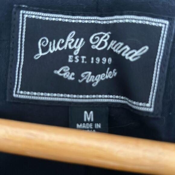 Lucky Brand Miz Hybrid Moto Zip Jacket Black Canvas Goat Leather Cotton Size M - Picture 3 of 6